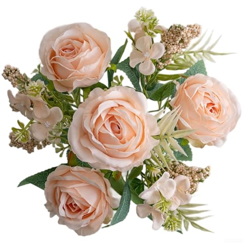 Künstlicher Rosenstrauß aus Stoff für Hochzeitsdekorationen und Heim-Styling, mit ergänzenden Blättern in Stoff (Aprikose) von Jayruit