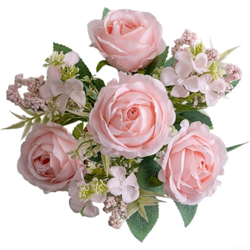 Künstlicher Rosenstrauß aus Stoff für Hochzeitsdekorationen und Heim-Styling, mit ergänzenden Blättern in Stoff (Rosa) von Jayruit
