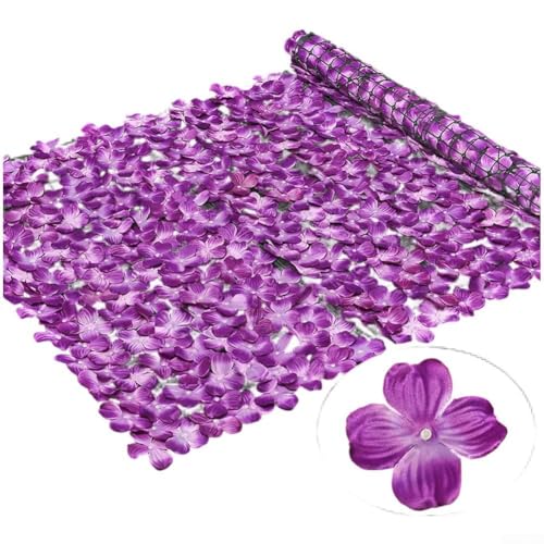 Lebensechter künstlicher Hortensienzaun für Garten und Hochzeitsdekoration, hergestellt mit Kunststoff- und Seidenblumen für dauerhaften Einsatz im Freien (50 x 100 cm, lila) von Jayruit