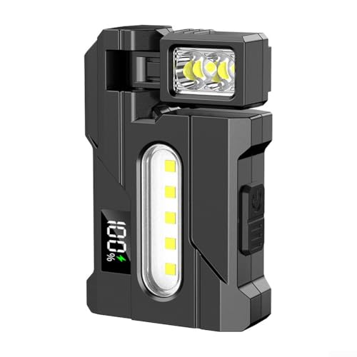 Magnetische Arbeitsleuchte, wiederaufladbar, LCD-Digitalanzeige, 360 Grad drehbar, weiß, rot, blau, blinkende LED-Lichter von Jayruit
