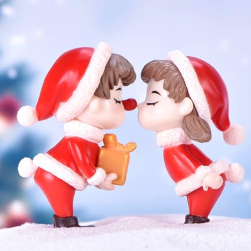 Mini-Weihnachtspaar-Figuren, Set mit 2 Stück, für Garten oder Zimmerpflanzen, Kunststoff, saisonale Ornamente von Jayruit