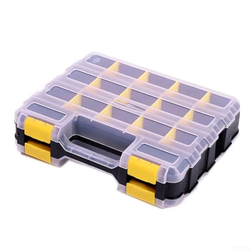 Organisierte Werkzeug-Aufbewahrungsbox mit doppelseitigem Design und transparenter Abdeckung für einfache Identifizierung (gelb) von Jayruit