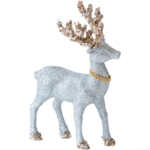 Rentier Dekoration mit Glitzer und Samtbeflockung, für Fenster und Tisch, saisonale Anzeige (E) von Jayruit