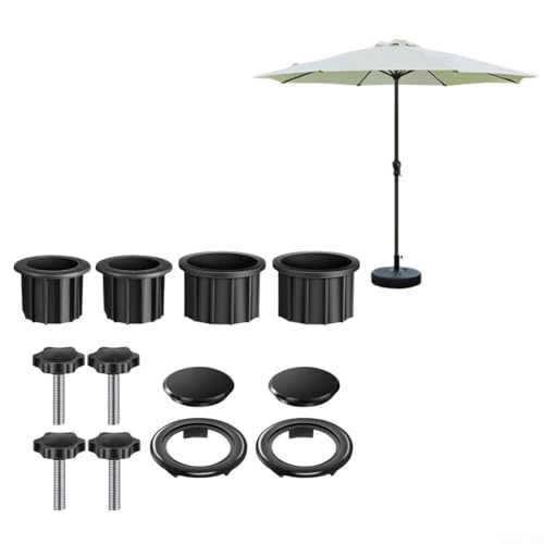 Sonnenschirm-Basisringe Adapter-Set, mit Stabilisatorhülsen, Kunststoff-Reduzierringen, 38 mm, 48 mm, Sonnenschirmstangenhalter-Set mit M8-Schrauben von Jayruit