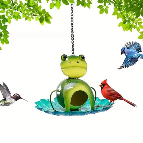 Vogelfutterspender aus Metall, für den Außenbereich, Garten, Wildtier-Futterstation, große Kapazität, hängendes dekoratives Vogelhaus für Wildvögel mit breitem Tablett-Design von Jayruit