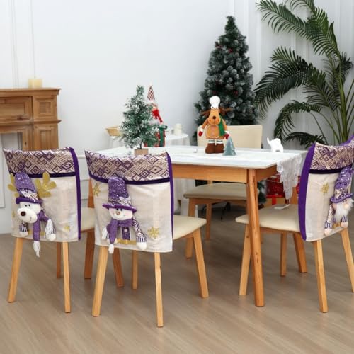 Weihnachtliche Esszimmerstuhlhussen mit Plüsch-Weihnachtsmann, Schneemann und Elch Feiertagsdekor-Muster (Weihnachtsmann) von Jayruit