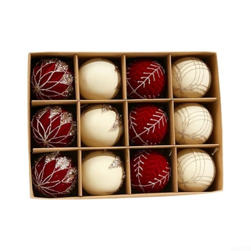 Weihnachtsbaumschmuck aus Samt, weich, beflockt, für Baum, Tür, Fenster und Wanddekoration, 12 Stück (rot und weiß) von Jayruit