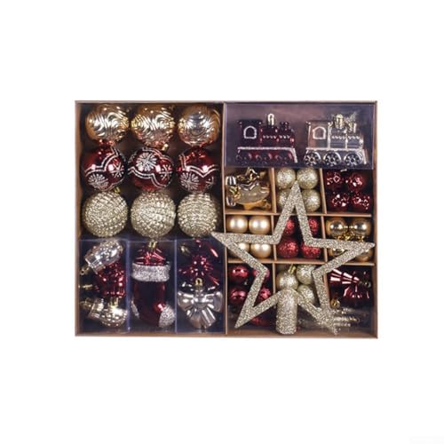 Weihnachtskugel-Ornament-Set, mit modernen gemalten Mustern und Kunststoffmaterial für festliche und saisonale Dekoration, Weinrot und Gold, 100 Stück Weihnachtskugel-Ornament-Set, mit modernen gemalten Mustern und Kunststoffmaterial für festliche und saisonale Dekoration, Weinrot und Gold, 100 Stück von Jayruit