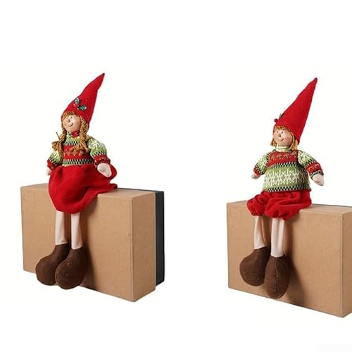 Weihnachtspuppe 2er Set für Feiertagsmäntel, Tischplatten und Wohnzimmer, saisonale dekorative Ornamente aus Stoff (sitzende Mädchen) von Jayruit
