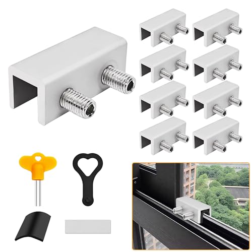 Jayseon 9 Stück Fensterschlösser mit Schlüssel, verstellbare Schiebefensterschlösser für Fenster nach oben und unten und horizontale Fensterstopper, Sicherheitsschiebe-Glas-Terrassentürschloss von Jayseon