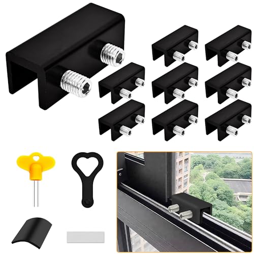 Jayseon 9 schwarze Fensterschlösser mit Schlüssel, verstellbare Schiebefensterschlösser für Fenster nach oben und unten und horizontale Fensterstopper, Sicherheitsschiebe-Glas-Terrassentürschloss von Jayseon