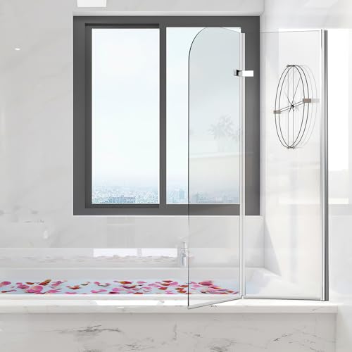 Jayseuw Duschwand für Badewanne 100x140cm, 2-Teilig Faltbar Duschwand Badewanne,mit 6mm ESG Sicherheitsglas,Badewanne Duschwand Silber Transparent,Glas Badewannenwand mit Badewannenaufsatz von Jayseuw