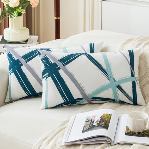 Jayusaror Blaugrün Kissenbezug 30x50 Samt Türkis Grau Kissenbezüge Weiche Sofakissen Geometrische Dekokissen Moderne Kissen Deko Kissenhülle für Wohnzimmer Sofa Schlafzimmer Dekor,2er Set Jayusaror Blaugrün Kissenbezug 30x50 Samt Türkis Grau Kissenbezüge Weiche Sofakissen Geometrische Dekokissen Moderne Kissen Deko Kissenhülle für Wohnzimmer Sofa Schlafzimmer Dekor,2er Set von Jayusaror