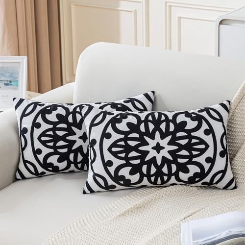 Jayusaror Kissenbezug 30x50 cm Schwarz Kissenbezüge Dekokissen Mandala Boho Kissenhülle Sofakissen Weiche Samt Couchkissen für Wohnzimmer Sofa Schlafzimmer，2er Set von Jayusaror