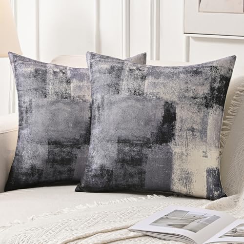 Jayusaror Kissenbezug 40 x 40 cm Kissenbezüge Schwarz Grau Weiß Sofakissen Deko Zierkissen Leinen Couchkissen Abstrakte Aesthetic Kissenhüllen 2er-Set für Wohnzimmer von Jayusaror