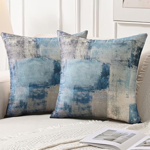 Jayusaror Kissenbezug 45 x 45 cm Kissenbezüge Navy Blau Grau Weiß Sofakissen Deko Zierkissen Leinen Couchkissen Abstrakte Aesthetic Kissenhüllen 2er-Set für Wohnzimmer von Jayusaror