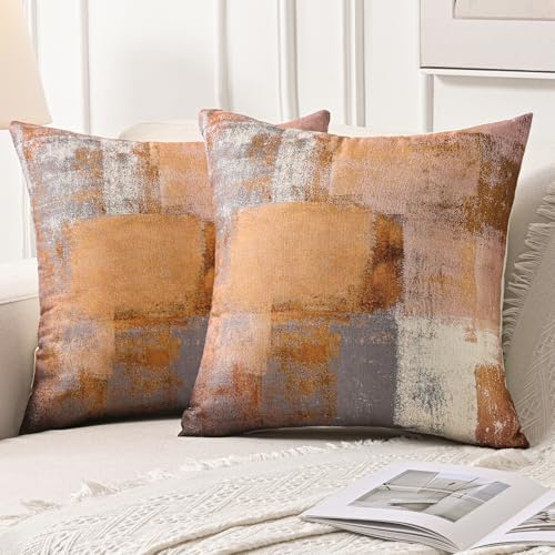 Jayusaror Kissenbezug 45 x 45 cm Kissenbezüge Orange Grau Sofakissen Deko Zierkissen Leinen Couchkissen Abstrakte Aesthetic Kissenhüllen 2er-Set für Wohnzimmer von Jayusaror