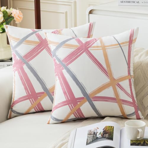 Jayusaror Rosa Kissenbezug 50x50 Samt Gelb Grau Kissenbezüge Weiche Sofakissen Geometrische Dekokissen Moderne Kissen Deko Kissenhülle für Wohnzimmer Sofa Schlafzimmer Dekor，2er Set von Jayusaror