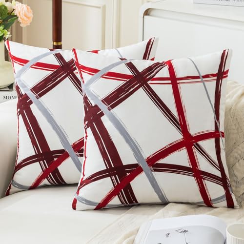 Jayusaror Rot Kissenbezug 40x40 Samt Grau Kissenbezüge Weiche Sofakissen Geometrische Dekokissen Moderne Kissen Deko Kissenhülle für Wohnzimmer Sofa Schlafzimmer Dekor，2er Set von Jayusaror