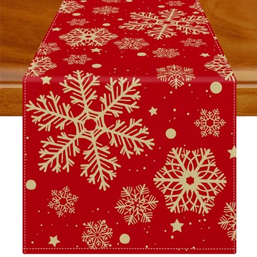 Jayusaror Tischläufer Weihnachten Rot und Gold Tischdecke Schneeflocken Weihnachtstischläufer Weihnachts Tischläufer Tischdeko für Urlaub Party 33 x 183 cm Jayusaror Tischläufer Weihnachten Rot und Gold Tischdecke Schneeflocken Weihnachtstischläufer Weihnachts Tischläufer Tischdeko für Urlaub Party 33 x 183 cm von Jayusaror