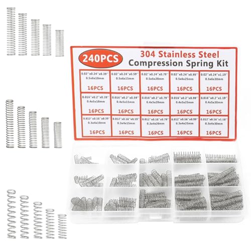 240 Stück Druckfeder Set, 23 Größen 304 Edelstahl Spiralfeder, Druckfedern Sortiment für DIY Reparaturen, Automobil und Elektronik 240 Stück Druckfeder Set, 23 Größen 304 Edelstahl Spiralfeder, Druckfedern Sortiment für DIY Reparaturen, Automobil und Elektronik von JazRvr