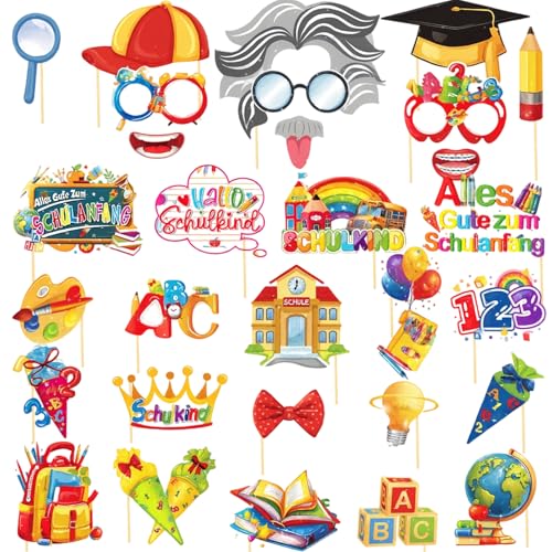 Fotobox Accessoires, Foto Requisiten Für Einschulung Und Feuerwehr-Party, 30 Stück Deutschsprachige Schulkind 2025 Junge Motive, Geschenktüte Einschulung Fotobox Accessoires, Foto Requisiten Für Einschulung Und Feuerwehr-Party, 30 Stück Deutschsprachige Schulkind 2025 Junge Motive, Geschenktüte Einschulung von JazRvr