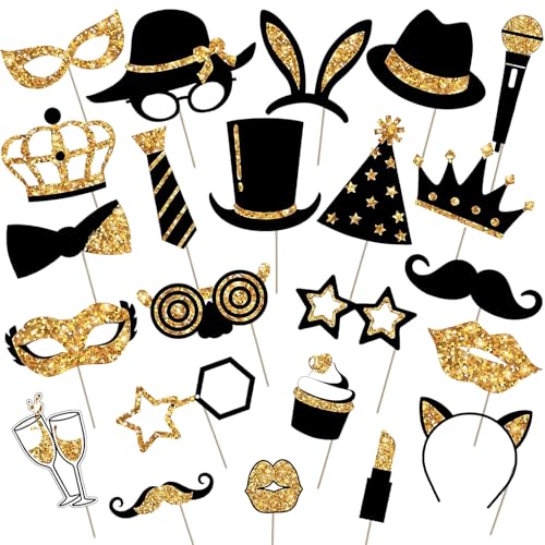Fotobox Accessoires Hochzeit, 23-teiliges Set in Schwarz-Gold, Foto Requisiten für Hochzeiten, Geburtstage, Abschlussfeiern und Feste, Ideal für Fotobox Zubehör und Kreative Fotos Fotobox Accessoires Hochzeit, 23-teiliges Set in Schwarz-Gold, Foto Requisiten für Hochzeiten, Geburtstage, Abschlussfeiern und Feste, Ideal für Fotobox Zubehör und Kreative Fotos von JazRvr