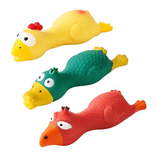 JazRvr 3 Quietsche Huhn Hundespielzeug, Gummihuhn für Hunde, Kauspielzeug Welpe, Quietschendes Hundespielzeug für Training und Spiel, 3-teilig in Rot, Gelb, Blau von JazRvr