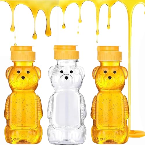 JazRvr 3 Stück Honigspender Bär Design, Honigglas Squeeze Flasche Mit Klappdeckel, Sirup Spender Transparent 3,8 x 16,8 cm, Ideal Für Küche, Café Und Unterwegs von JazRvr