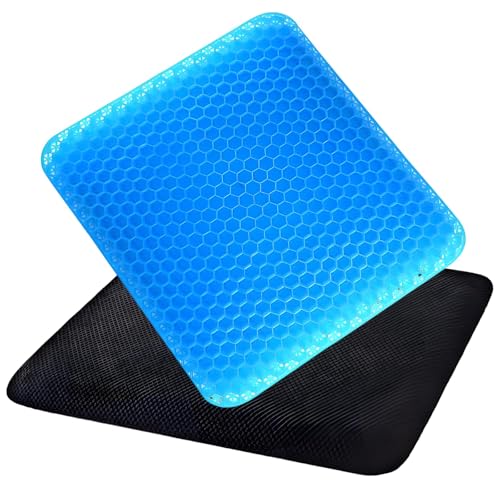 JazRvr Gelkissen 2er Set, Sitzkissen Bürostuhl mit Atmungsaktivem Design, Gel Sitzkissen für Auto, Flugzeug und Zuhause, 38 x 30 x 1.2 cm von JazRvr