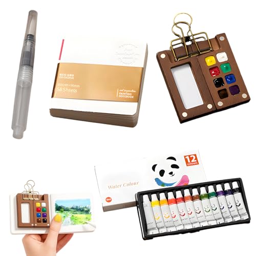 Mini Aquarell Reiseset, 15-teiliges Walnussholz-Malset, Pocket Aquarell Set für Unterwegs, Kompakte Wasserfarben mit Skizzenbuch, Ideal für Reisen und Outdoor-Malerei Mini Aquarell Reiseset, 15-teiliges Walnussholz-Malset, Pocket Aquarell Set für Unterwegs, Kompakte Wasserfarben mit Skizzenbuch, Ideal für Reisen und Outdoor-Malerei von JazRvr