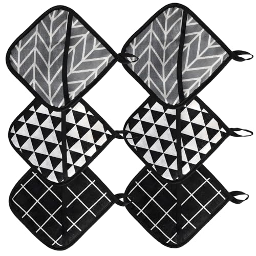 Topflappen, 6 Stück Hitzebeständige Topflappen Set, 18 x 18 cm, Graue Rauten, Schwarze Karos und Schwarz-Weiße Dreiecke, Praktische Küchenhelfer für Kochen und Backen Topflappen, 6 Stück Hitzebeständige Topflappen Set, 18 x 18 cm, Graue Rauten, Schwarze Karos und Schwarz-Weiße Dreiecke, Praktische Küchenhelfer für Kochen und Backen von JazRvr