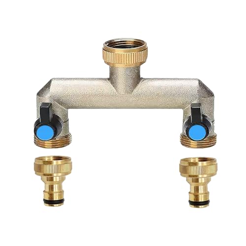 2 Wege Wasserhahn Verteiler Wasserverteiler aus Messing für 2 Wasserhahn Adapter, 2er Verteiler 3/4" Wasseranschluss Adapter Kupplung 1/2 Zoll zum Einstellen Absperren Wasserflusses von Jazlyvex