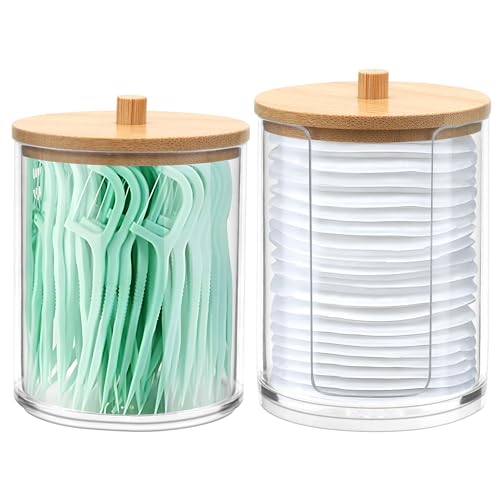 Jazlyvex Wattepadspender, 2 Stück Transparente Acryl Wattestäbchen BehäLter für Wattestäbchen Wattepads Zahnseidepicks Aufbewahrung von Jazlyvex