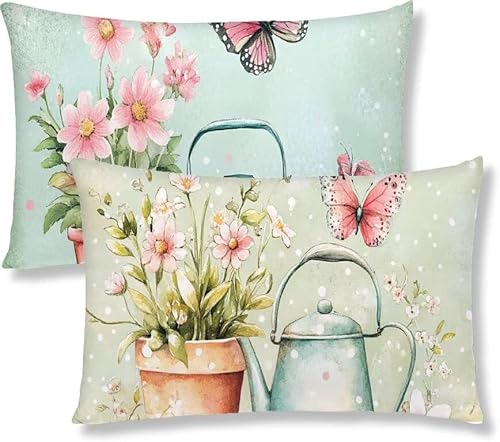 Kissenbezug 25 x 50 Blau Kopfkissen 2er Set Blume Sofakissen Dekokissen kissenbezüge mit Unsichtbarem Reißverschluss Leinen Langlebige Rechteck Kissenbezüge für Deko Wohnzimmer Schlafzimmer S1-677 von Jaznnghh