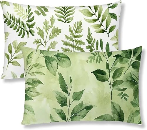 Kissenbezug 25 x 50 Senffarbe Kopfkissen 2er Set Blatt Sofakissen Dekokissen kissenbezüge mit Unsichtbarem Reißverschluss Leinen Langlebige Rechteck Kissenbezüge für Deko Sofa Schlafzimmer S1-250 von Jaznnghh
