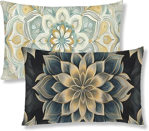Kissenbezug 25 x 50 Volltonfarbe Kopfkissen 2er Set Mandala Sofakissen Dekokissen kissenbezüge mit Unsichtbarem Reißverschluss Leinen Langlebige Rechteck Kissenbezüge für Deko Wohnzimmer Sofa S1-276 von Jaznnghh