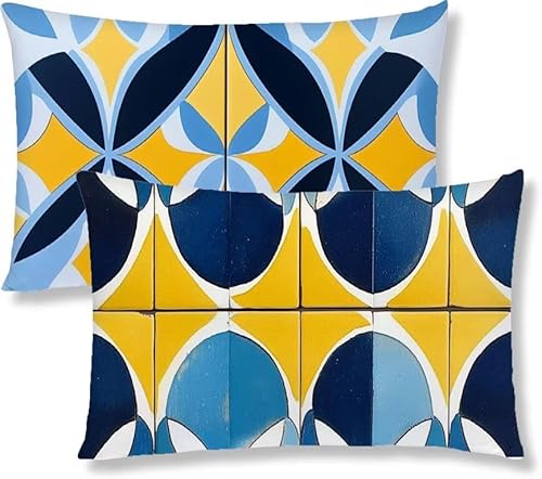 Kissenbezug 40 x 60 Blau Kopfkissen 2er Set Geometrie Sofakissen Dekokissen kissenbezüge mit Unsichtbarem Reißverschluss Leinen Langlebige Rechteck Kissenbezüge für Deko Wohnzimmer Schlafzimmer S1-233 von Jaznnghh