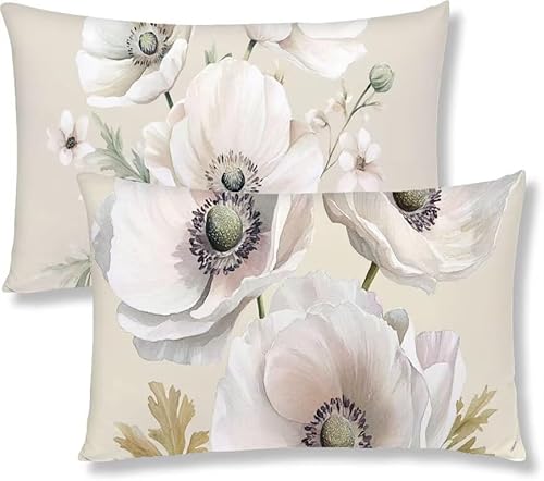 Kissenbezug 40 x 60 Volltonfarbe Kopfkissen 2er Set Blume Sofakissen Dekokissen kissenbezüge mit Unsichtbarem Reißverschluss Leinen Langlebige Rechteck Kissenbezüge für Deko Sofa Schlafzimmer S1-673 von Jaznnghh