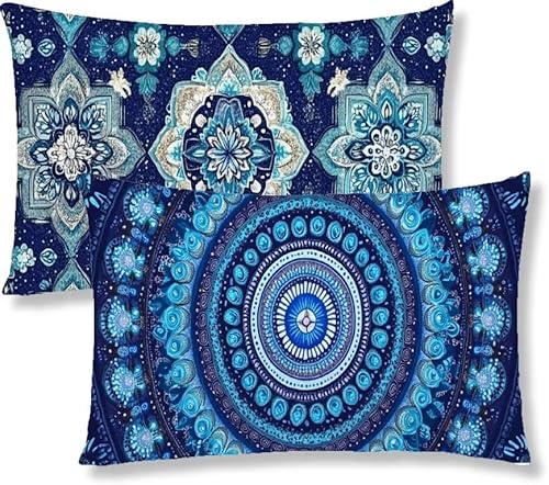 Kissenbezug 50 x 60 Blau Kopfkissen 2er Set Mandala Sofakissen Dekokissen kissenbezüge mit Unsichtbarem Reißverschluss Leinen Langlebige Rechteck Kissenbezüge für Deko Wohnzimmer Schlafzimmer S1-227 von Jaznnghh