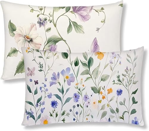 Kissenbezug 50 x 60 LäNdlich Kopfkissen 2er Set Blumen Sofakissen Dekokissen kissenbezüge mit Unsichtbarem Reißverschluss Leinen Langlebige Rechteck Kissenbezüge für Deko Sofa Schlafzimmer S1-279 von Jaznnghh