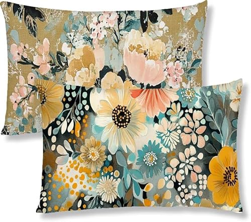Kopfkissenbezug 25x50 2er Set Kissenbezug Retro Sofakissen Kopfkissen Blumen Kissenbezüge Weiche Komfort Samt Dekokissen Doppelseitiges Druckdesign, für Schlafzimmer Wohnzimmer Kissenhüllen S1-243 von Jaznnghh