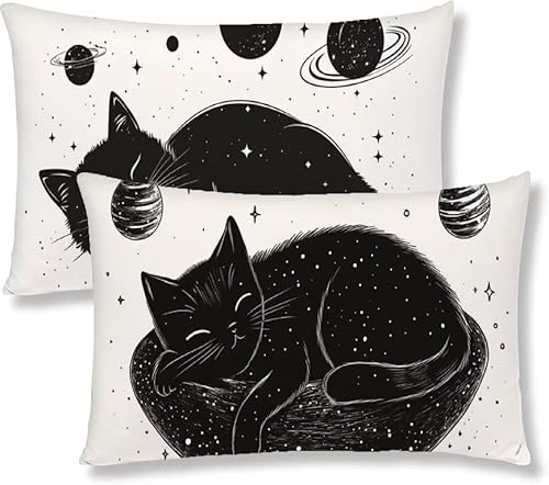 Kopfkissenbezug 25x50 2er Set Kissenbezug Schwarz Sofakissen Kopfkissen Katze Kissenbezüge Weiche Komfort Samt Dekokissen Doppelseitiges Druckdesign, für Schlafzimmer Wohnzimmer Kissenhüllen S1-220 von Jaznnghh