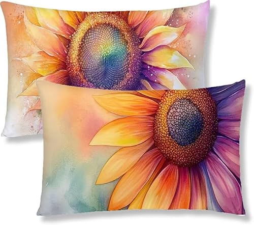 Kopfkissenbezug 30x50 2er Set Kissenbezug Orange Sofakissen Kopfkissen Sonnenblume Kissenbezüge Weiche Komfort Samt Dekokissen Doppelseitiges Druckdesign, für Sofa Wohnzimmer Bett Kissenhüllen S1-659 von Jaznnghh