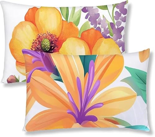 Kopfkissenbezug 40x60 2er Set Kissenbezug Orange Sofakissen Kopfkissen Blumen Kissenbezüge Weiche Komfort Samt Dekokissen Doppelseitiges Druckdesign, für Schlafzimmer Wohnzimmer Kissenhüllen S1-246 von Jaznnghh