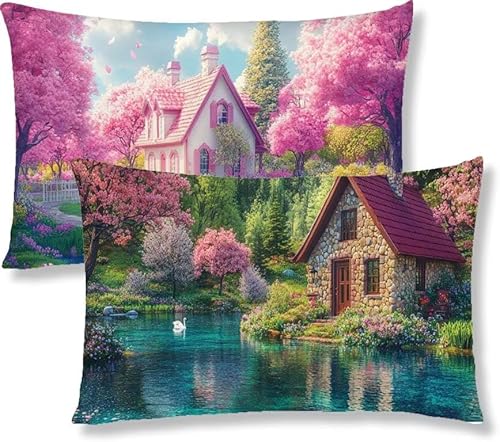 Kopfkissenbezug 60x80 2er Set Kissenbezug Landschaft Sofakissen Kopfkissen Haus Kissenbezüge Weiche Komfort Samt Dekokissen Doppelseitiges Druckdesign, für Schlafzimmer Wohnzimmer Kissenhüllen S1-238 von Jaznnghh