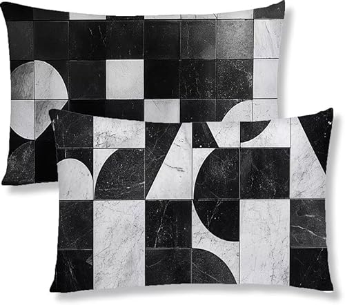 Kopfkissenbezug 60x80 2er Set Kissenbezug Schwarz Sofakissen Kopfkissen Geometrie Kissenbezüge Weiche Komfort Samt Dekokissen Doppelseitiges Druckdesign, für Sofa Wohnzimmer Bett Kissenhüllen S1-123 von Jaznnghh