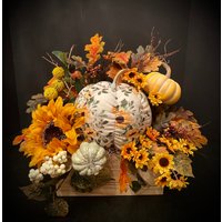 Herbst Kürbisse Kürbis Sonnenblume Blumengesteck Erntedank Gelb Orange von JazzabelleCreations