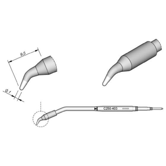 JBC - Lötspitze Serie C250, Rundform, C250403/ø1,0mm, gebogen von Jbc