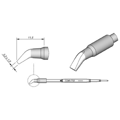 Lötspitze Serie C245 Meißelform, C245732/3,2 x 1,5mm, gebogen von Jbc
